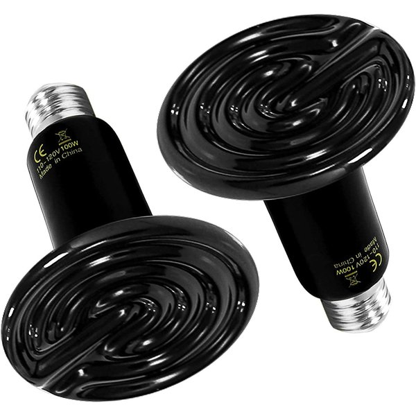 HealSmart Reptile Heat Lamp 100W 2-Pack Ceramic Heat Emitter, No Light Emitting Heat Bulbs for Amphibian Pet Brooder Coop Incubating Chicken, Lizard Bearded Dragon Turtle Snake Terrarium Black