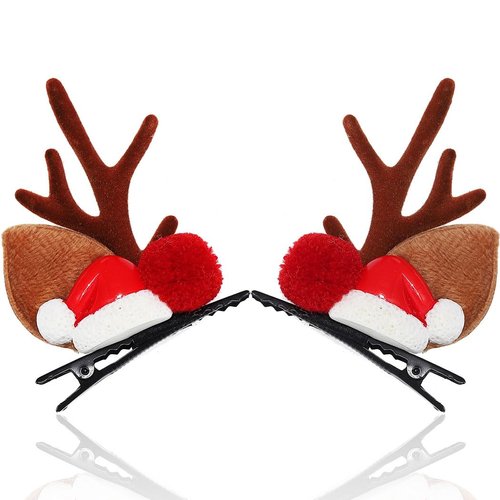 Bartosi Reindeer Antlers Hair Clips Christmas Hairpins Xmas Hair Pins Cute Deer Ears Hair Barrettes Holiday Party Hair Accessories for Women and Girls (Pack of 2)