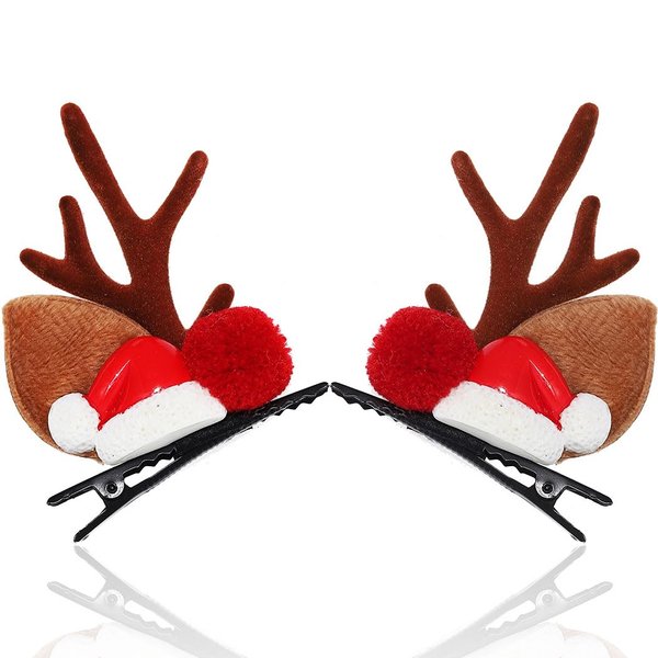 Bartosi Reindeer Antlers Hair Clips Christmas Hairpins Xmas Hair Pins Cute Deer Ears Hair Barrettes Holiday Party Hair Accessories for Women and Girls (Pack of 2)