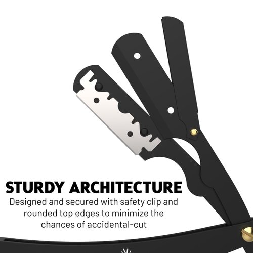 The Cut- Factory- Straight Razor with 100 Pack Platinum Treat Professional Barber Single Blade Edge Razors for Men for Close Shaving 100 Percent Stainless Steel-Black