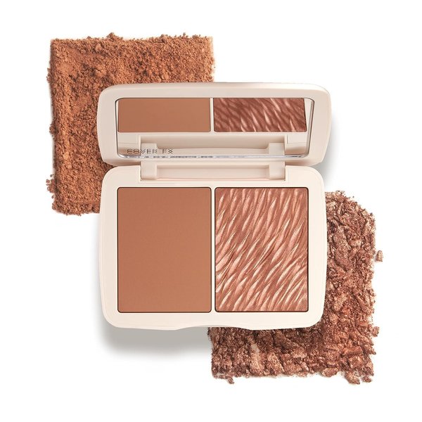 COVER FX Monochromatic Powder Bronzer Duo - Sunkissed Bronze - Soft Matte + Luminous Shimmer Finish - Create Custom, High Impact Bronze Glow
