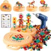 Flewyum Magic Montessori Play Toolbox Bear with Drill 203Pcs Montessori Toys for 3+ Year Old Kids Drill and Screw Set 2D/3D Creativity Tool Box Gift for Boys and Girls