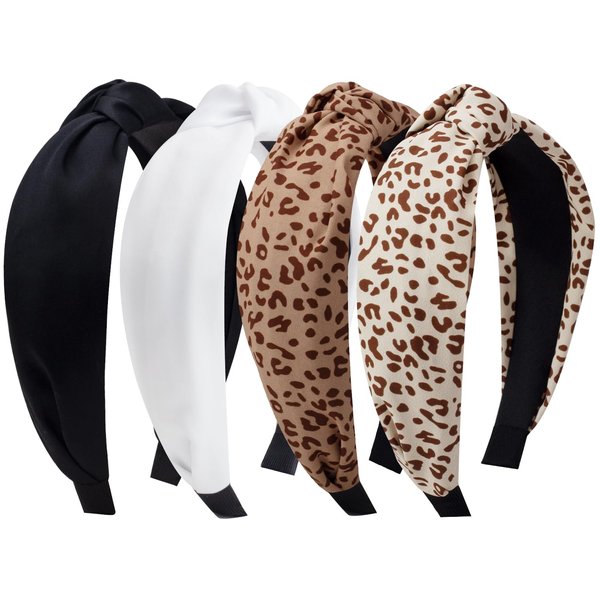 LYroo 4 Pack Trendy Knotted Headbands for Women Girls Non Slip Wide Headband Stylish Womens Headbands Cute Head Bands for Women's Hair Fashion Accessories(Black,White,Beige,Brown)