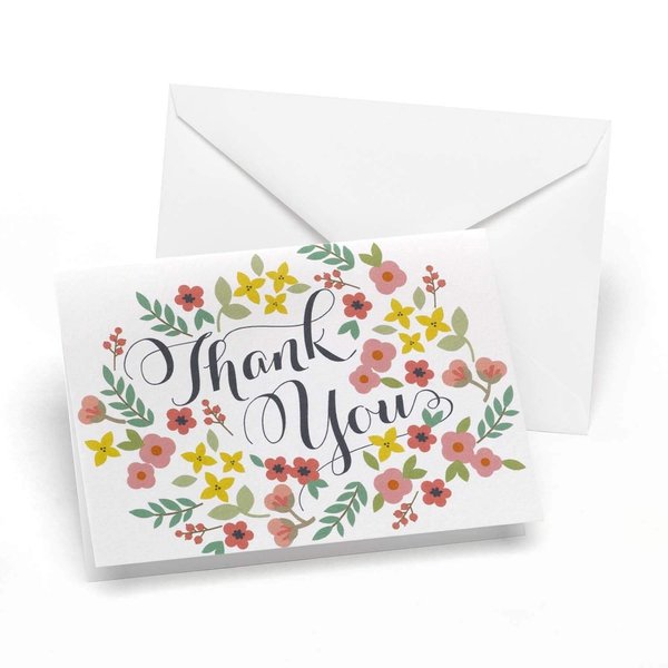 Hortense B. Hewitt 50-Count Retro Floral Thank You Note Cards, 4.8 x 3.3-Inches