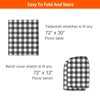 KENOBEE Picnic Table and Bench Fitted Tablecloth Cover, 3-Piece Set, Flannel Backing Elastic Edge Waterproof Wipeable Plastic Cover Vinyl Tablecloth for Home Goods Indoor Outdoor Patio, Black-White