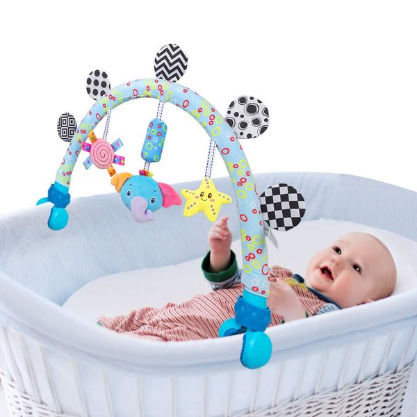 Travel Arch Bassinet Mobile Toys for Infant & Toddlers,Clip on Stroller Toy Crib Accessory & Pram Activity Bar Toy for Indoor and Outdoor (Elephant)