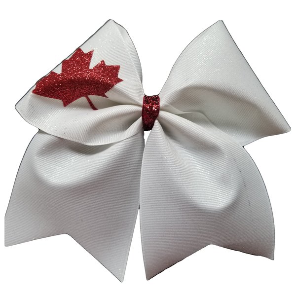AZBOWS Cheer Bows White Glittery Sparkle Canada Canadian Maple Leaf Hair Bow