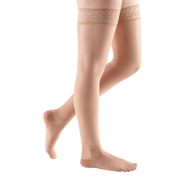 mediven Sheer & Soft for Women, 15-20 mmHg - Closed Toe, Thigh High with Top Band Compression Stockings, Sheer Hosiery, VI, Standard, Toffee