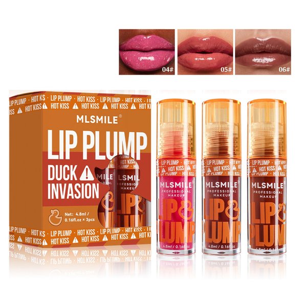 gcdat 3 Colors Lip Plumping Booster, Lip Plumper Gloss, Duck Plump High Pigment Plumping Lip Gloss with Spicy Ginger, Vegan Lip Makeup, 4.8ml Each (Set B, 3 PCS)