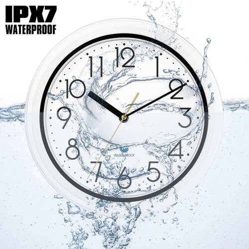 Caysie 11 Inch Sealed Indoor Outdoor Waterproof Wall Clock, Dustproof Silent Non-Ticking Battery Operated Quality Quartz Round Clock, Wall Decorative for Patio, Pool, Home (White)