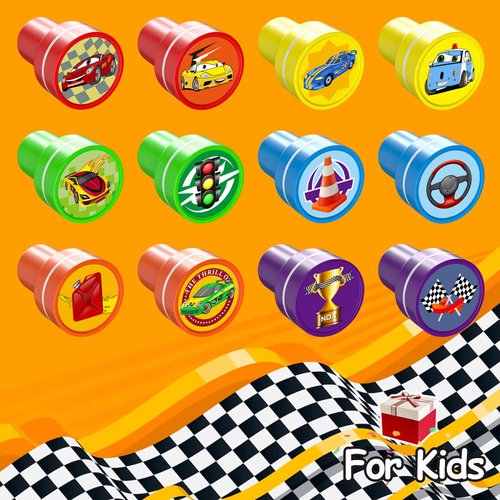 Race Car Party Stamps for Kids, 24Pcs Racecar Wheels Self-Inking Stamps,Goodie Bag Stuffers, TWO Fast Cars Transportation Birthday Party Supplies Favor for Kids,Reward Pinata Fillers Carnival Prizes