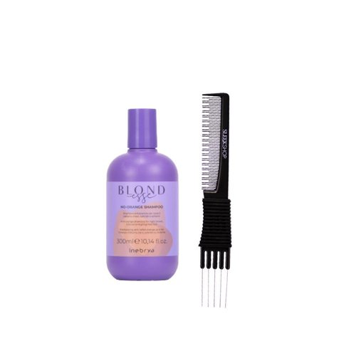kuss Inebrya Blondesse No-Orange Shampoo (10.14 oz) with Teasing Comb Pack of 1