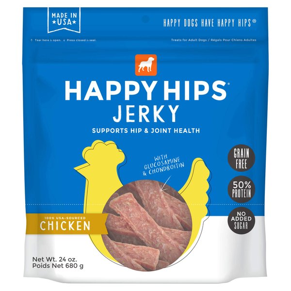 Happy Hips Chicken Jerky, Grain Free Dog Treats with Glucosamine & Chondroitin, Made in USA, 24 oz, 29253, 1.5 Pound (Pack of 1)