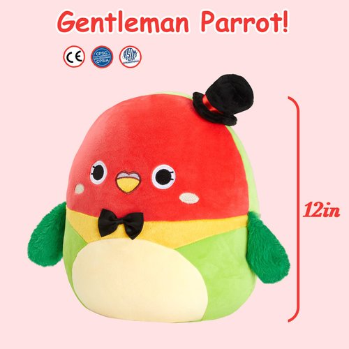 CozyWorld 12" Bird Plush Pillow Cute Parrot Stuffed Animal Parrot Soft Plushie Parrot Birthday for Boys Girls Kids,Red and Green Gentleman Parrot