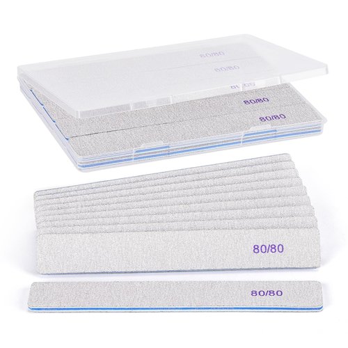 10 Pcs 80/80 Grit Nail Files for Acrylic Nails, Rectangle Nail Buffing Files Coarse Grit Double Sided Emery Boards for Nails