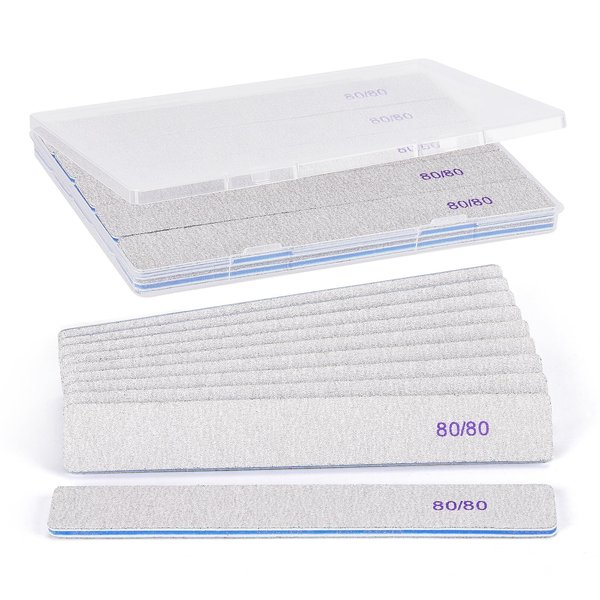10 Pcs 80/80 Grit Nail Files for Acrylic Nails, Rectangle Nail Buffing Files Coarse Grit Double Sided Emery Boards for Nails