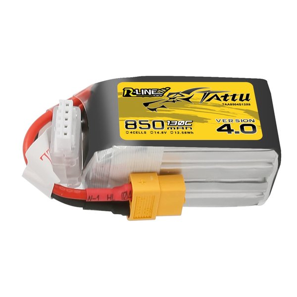 TATTU R-Line Version 4.0 4S Lipo Battery 14.8V 130C 850mAh Lipo Battery Pack with XT60 Plug for Racing