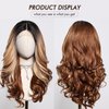 Allbell Long Wavy Lace Front Wigs for Black Women Natural Ombre Brown Blonde Hair Wigs Middle Part 13x4x1 HD Lace Wig Synthetic Heat Resistant Fiber