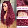 ZHUO JIA Glueless lace front Wigs Human Hair Pre Plucked 26 Inch Deep Wave Lace Front Wigs Human Hair 99j Burgundy 13x4 HD Lace Front Wigs Human Hair 180% Density Human Hair (26 Inch)