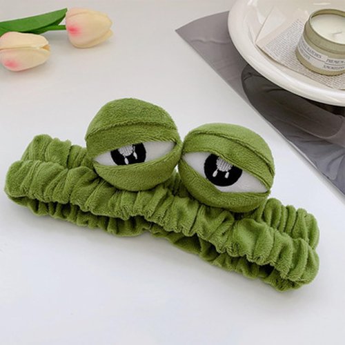 Nawjue 2PCS Face Wash Headband Hairband with Frog Plush Headband Soft Face Shower Bath Hair Bands for Women (Green)