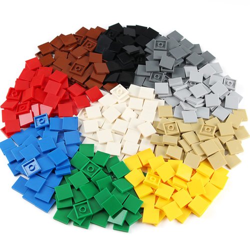 2×2 Tile ×500 Parts and Pieces Flat MOC Bricks, Multicolored Bulk Building Blocks for Smooth Surface Wall Floor, Toy Accessories Compatible with Major Brands