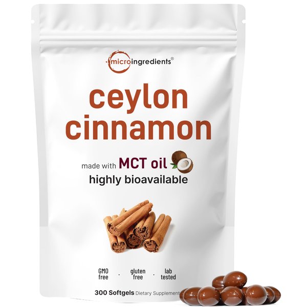 Ceylon Cinnamon 7,200mg Equivalent | 300 Softgels with MCT Oil | Highly Bioavailable Herbal Extract | Extra Strength Cinnamon Supplements | Antioxidant & Sugar Monitor Support | Non-GMO, Gluten Free