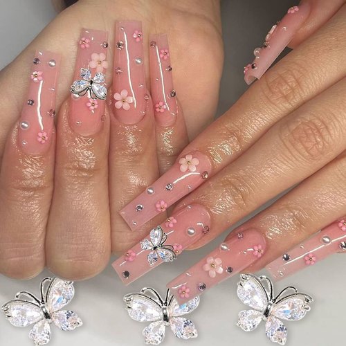 KRTBKR 10Pcs Alloy Butterfly Nail Charms Gems Rhinestones 3D Metallic Gold Silver Charm Decorations Art Supplies for Women Girls Acrylic Manicure Jewelry