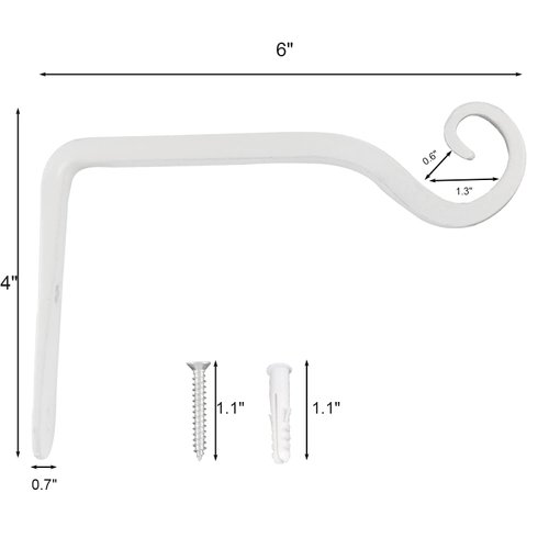 LOOGI Hanging Plant Bracket, Wall Hook Plant Hanger 6 Inch Decorative Hooks for Indoor Planter Lantern, Outdoor Bird Feeder Wind Chime, 2 Pack White
