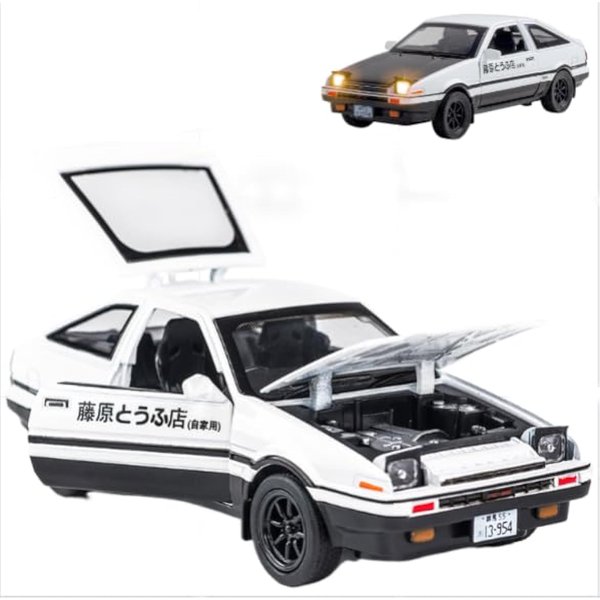 Black-White Trueno AE86 Alloy Model Metal Diecast Car Pull Back Supercar for Boys (Black)