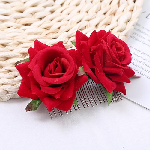 Lopsity 2PCS Rose Flower Hair Clip Hair Barrettes for Women Flower Hair Pins Rose Bridal Hair Combs For Brides Wedding Hair Accessories Flamenco Dancer (red)