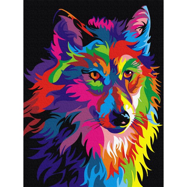 Komking DIY Paint by Numbers for Adults, Paint by Number Kits for Kids Beginner on Canvas Painting, Colorful Wolf 16''Wx20''L
