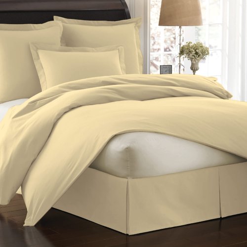 Fresh Ideas Poplin Tailored Bed Skirt Dust Ruffle, Cotton Blend Design, 14" Drop Length, Queen, Butter (FRE20114BUTT03)