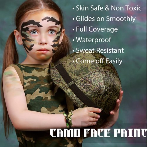 CCbeauty Green Camo Face Paint - St. Patrick's Day Sports Eye Black Stick,Camouflage Hunting Accessories,Sweat Resistant Safe Army Militarty Gamora Makeup for Halloween Costume Cosplay