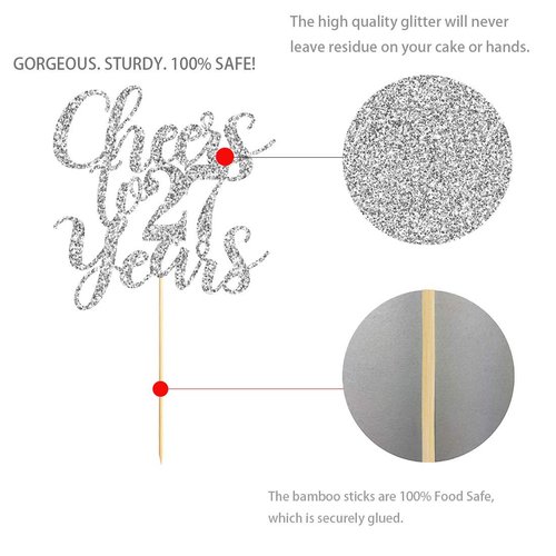 27 Silver Glitter Happy 27th Birthday Cake Topper, Cheers to 27 Years Party Decorations, Supplies, cake topper