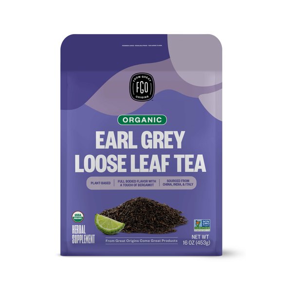 FGO Organic Earl Grey Loose Leaf Tea, Resealable Kraft Bag, 16oz, Packaging May Vary (Pack of 1)
