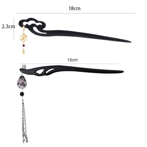 Pokinge 2pcs Vintage Temperament Tassel Hairpin Auspicious Cloud Wood Hair Sticks, New Chinese Style Wooden Hairpin Exquisite Cheongsam Headdress Accessories