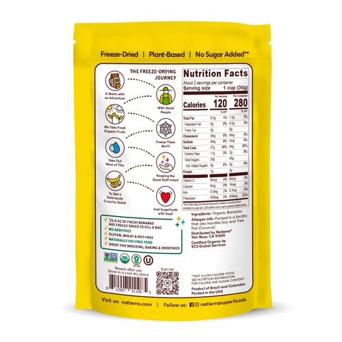 NATIERRA Organic Freeze-Dried Bananas USDA Certified Organic, Vegan & Non-GMO 2.5 Ounce (Pack of 1)