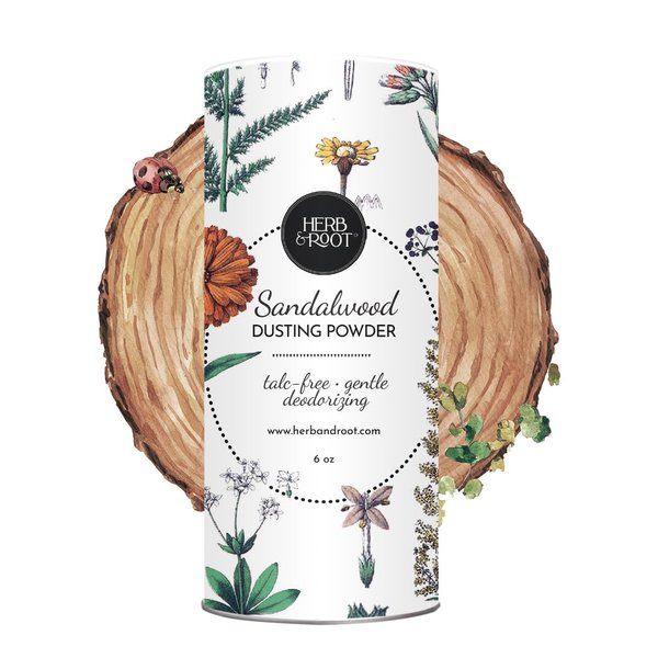 Sandalwood Talc-Free Dusting Powder with Arrowroot, Oats, Zinc & Magnesium - Body & Foot Powder for Women, Chafing & Deodorizing (Sandalwood)