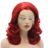 Meiyite Hair Wavy Shoulder Length 16inch Red Half Hand Tied Heat Resistant Synthetic Lace Front Wigs
