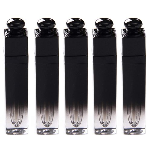 5 Pcs Empty Lip Gloss Tubes Refillable Lip Balm Bottles Vials Containers with Brush Tip Applicator Wand for DIY Lipstick Samples (Black + Transparent)
