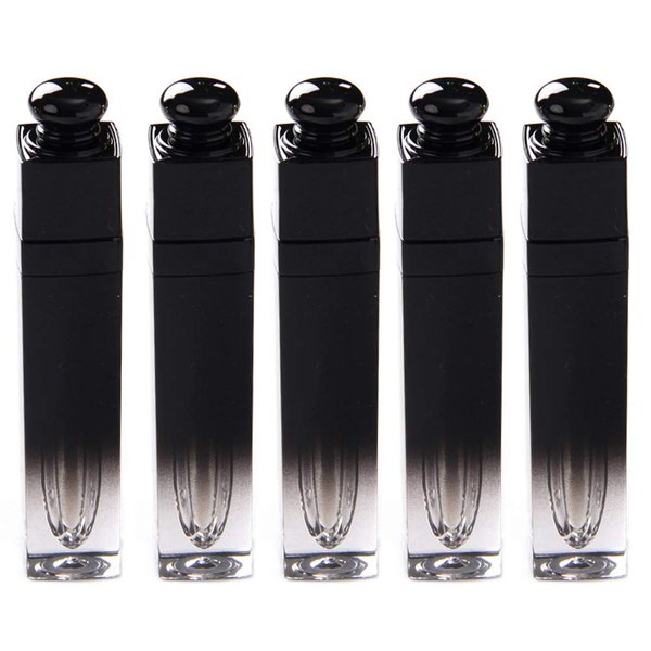 5 Pcs Empty Lip Gloss Tubes Refillable Lip Balm Bottles Vials Containers with Brush Tip Applicator Wand for DIY Lipstick Samples (Black + Transparent)