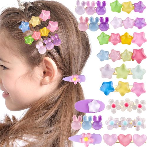 14Pcs Candy Color Star Toddler Hair Clips for Girls,Cute Hair Pins Toddler Hair Accessories,Heart Hair Clips Flower Hair Clips Cartoon Alligator Hair Clips,Hair Barrettes Baby Girl Hair Clips Set
