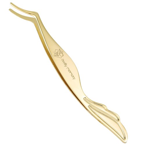 Pretty memory DIY Eyelash Applicator Tool, Curved Eyelash Tweezers for False Lashes, Lash Applicator for Easy Lashes Application and Removal, Gold