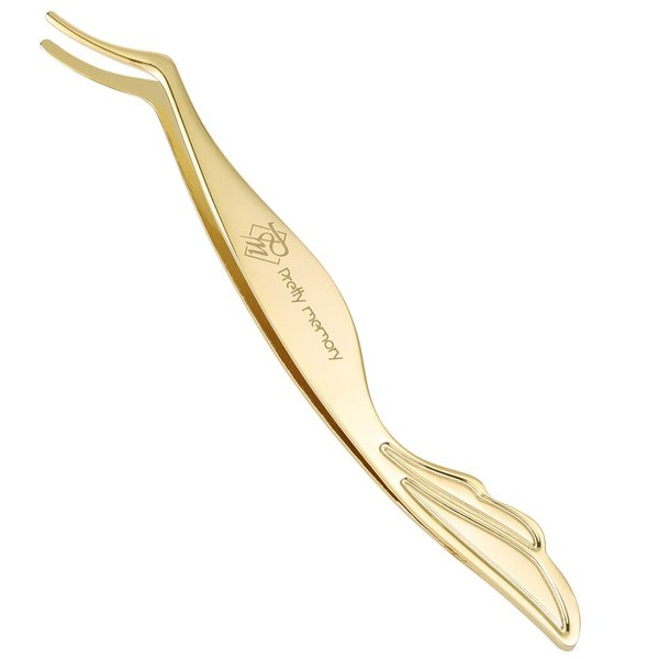 Pretty memory DIY Eyelash Applicator Tool, Curved Eyelash Tweezers for False Lashes, Lash Applicator for Easy Lashes Application and Removal, Gold