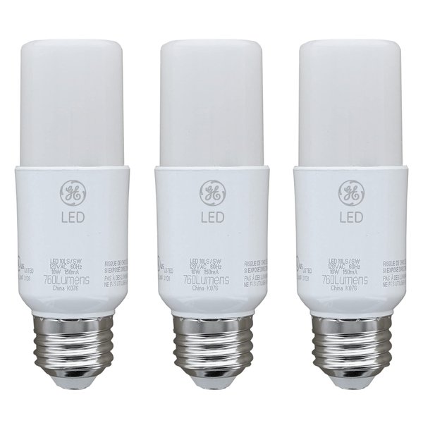 GE Lighting 79368 LED Bright Stik 10-watt (60-Watt Replacement), 760-Lumen Light Bulb Non-Dimmable with Medium Base, Soft White, 1 Box (3 Bulbs Total)
