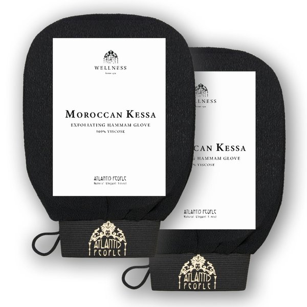 Atlantis People's Moroccan Exfoliating Glove 2 PACK - Body Scrubber & Dead Skin Remover, Fake Tan Skin Cleanser & Exfoliating Mitt for Clogged Pores, Dry Skin Dirt - Microdermabrasion At Home