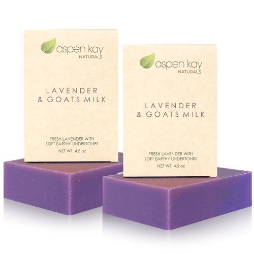 Aspen Kay Naturals bar soap for women and men, Natural and Organic oils, Pure Essential oils, Good for all skin types. - Lavender and Goats Milk (2 Pack)