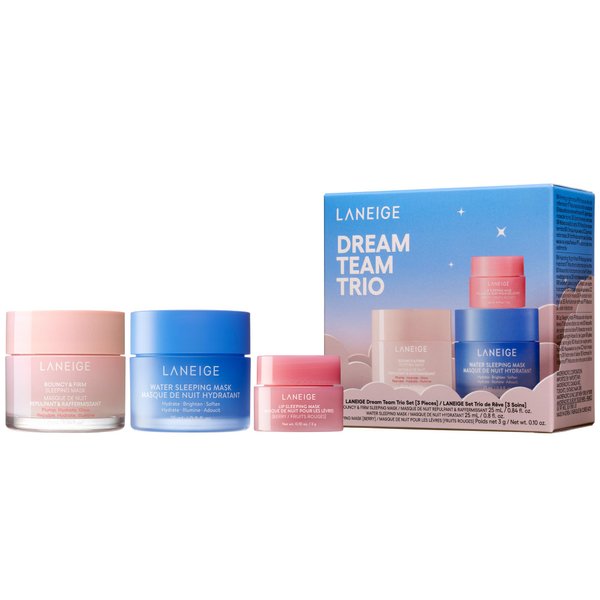 LANEIGE Dream Team Trio: Water Sleeping Mask, Lip Sleeping Mask, Bouncy and Firm Mask, Barrier-Boosting Hydration Travel Sized