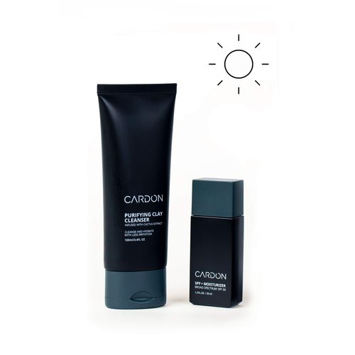 Cardon Men's Morning Skincare Routine | Face Lotion with SPF 30 + Face Wash Clay Cleanser | Made with Cactus Extract with Vitamin E | Oily, Dry, Sensitive Skin Type | Korean Skincare for Men