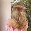 Bmobuo Bows Claw Clips 3Pcs Hair Bows for Women Hair Ribbon 5 Inch Hair Clips Trendy Claw Clips for Thick Hair Pink Ribbon Clips White Coquette Bows
